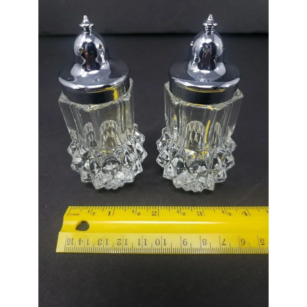 Vintage Salt & Pepper Shakers c1960s Heavy Glass Made in Hong Kong Diamond Cut